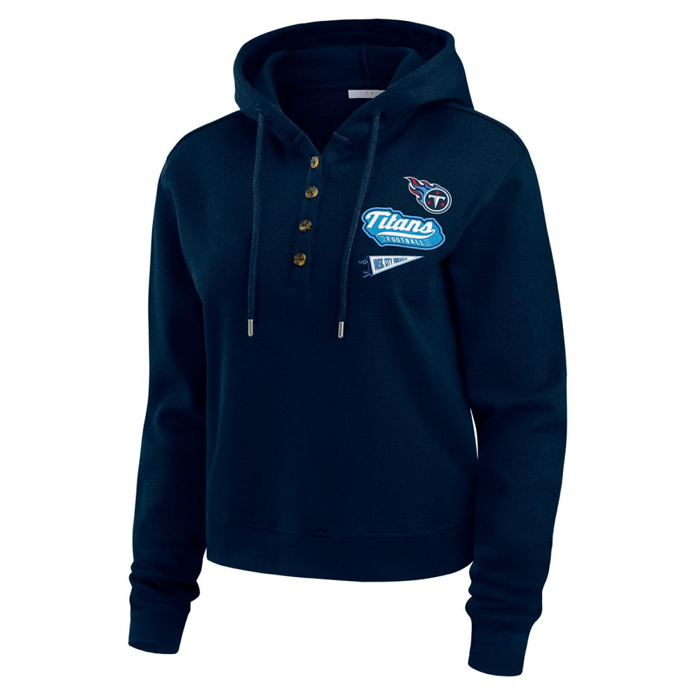 Tennessee Titans WEAR by Erin Andrews Women's Plus Size Waffle Hoodie Pullover Top - Navy online