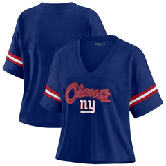 New York Giants WEAR by Erin Andrews Women's Plus Size Color Block Boxy T-Shirt - Royal/White cheap
