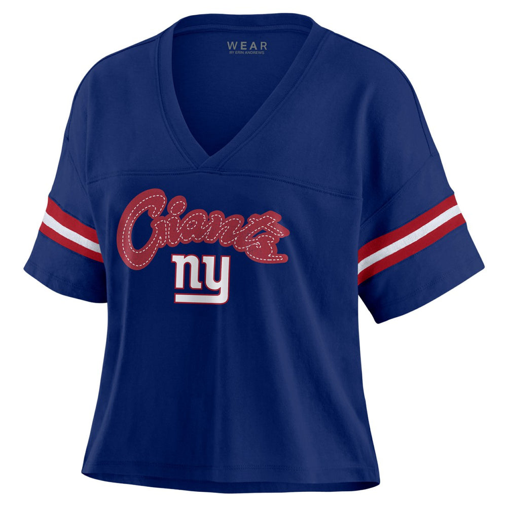 New York Giants WEAR by Erin Andrews Women's Plus Size Color Block Boxy T-Shirt - Royal/White cheap