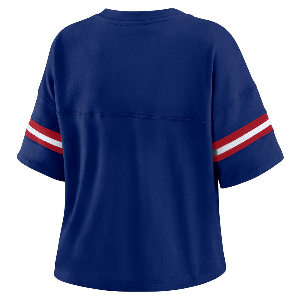 New York Giants WEAR by Erin Andrews Women's Plus Size Color Block Boxy T-Shirt - Royal/White cheap