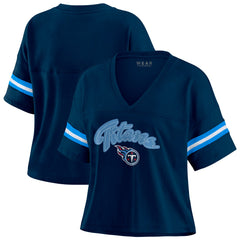 Tennessee Titans WEAR by Erin Andrews Women's Plus Size Color Block Boxy T-Shirt - Navy/White for sale