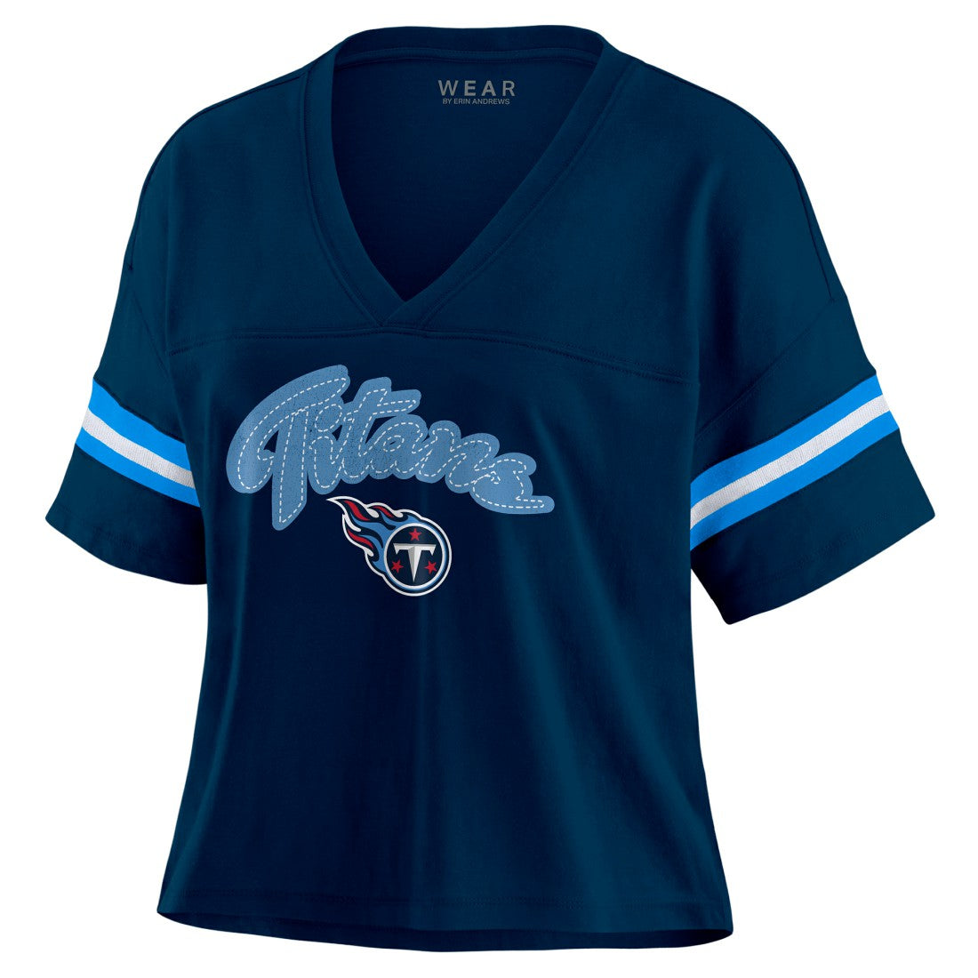 Tennessee Titans WEAR by Erin Andrews Women's Plus Size Color Block Boxy T-Shirt - Navy/White for sale