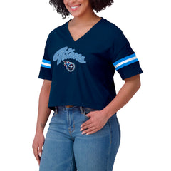 Tennessee Titans WEAR by Erin Andrews Women's Plus Size Color Block Boxy T-Shirt - Navy/White for sale