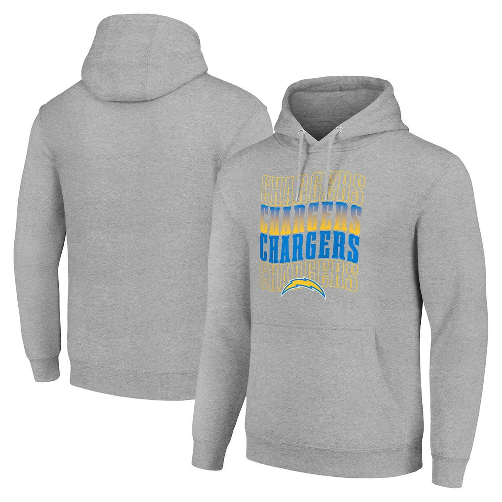 Los Angeles Chargers Starter Four Team Name Logo Fleece Pullover Hoodie - Heather Gray cheap