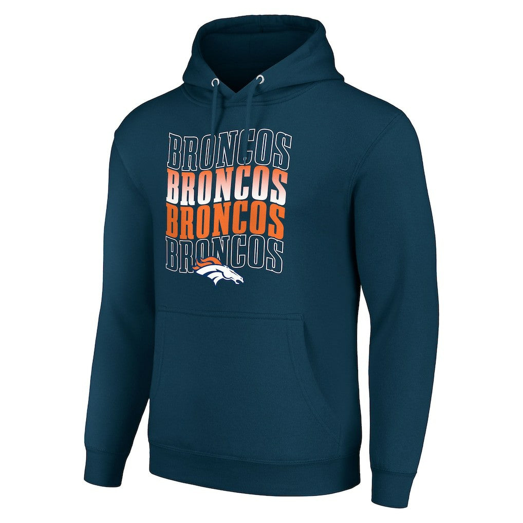 Denver Broncos Starter Four Team Name Logo Fleece Pullover Hoodie - Navy sale
