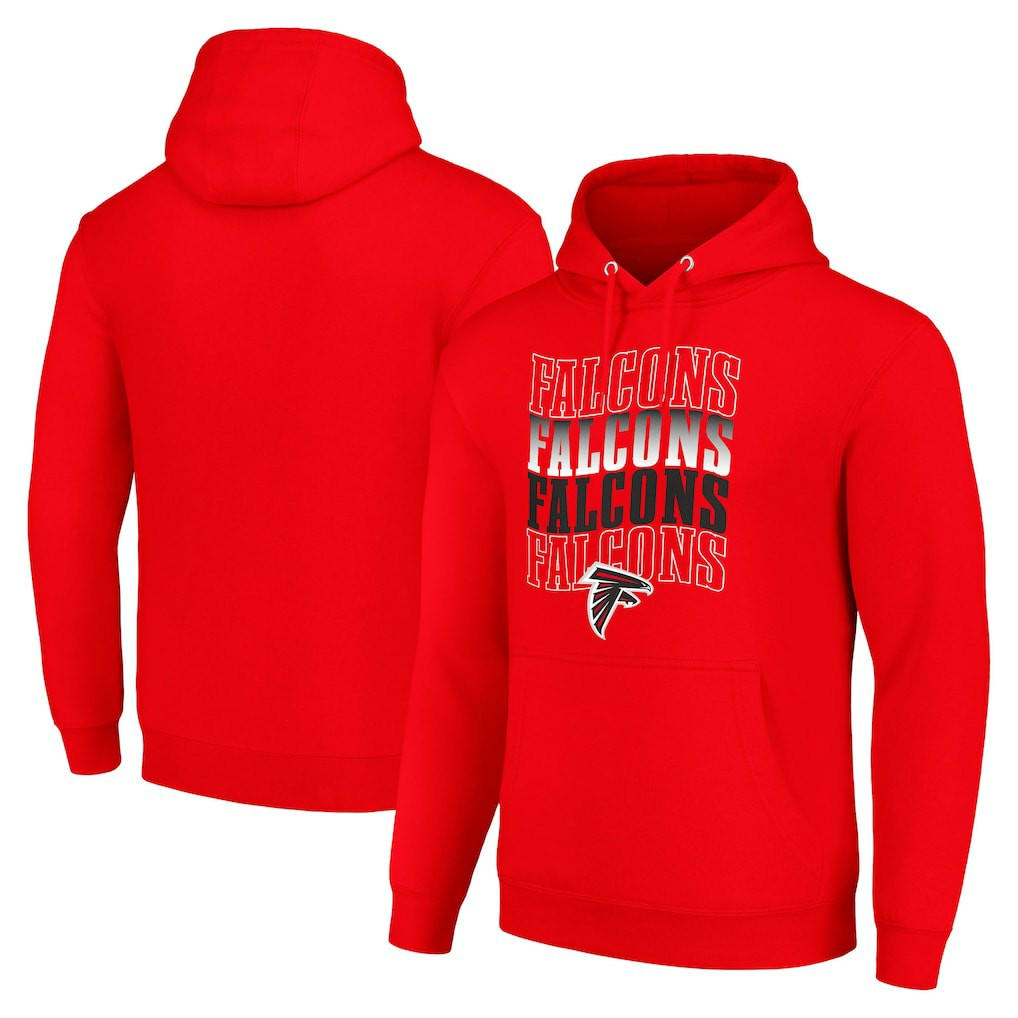 Atlanta Falcons Starter Four Team Name Logo Fleece Pullover Hoodie - Red online
