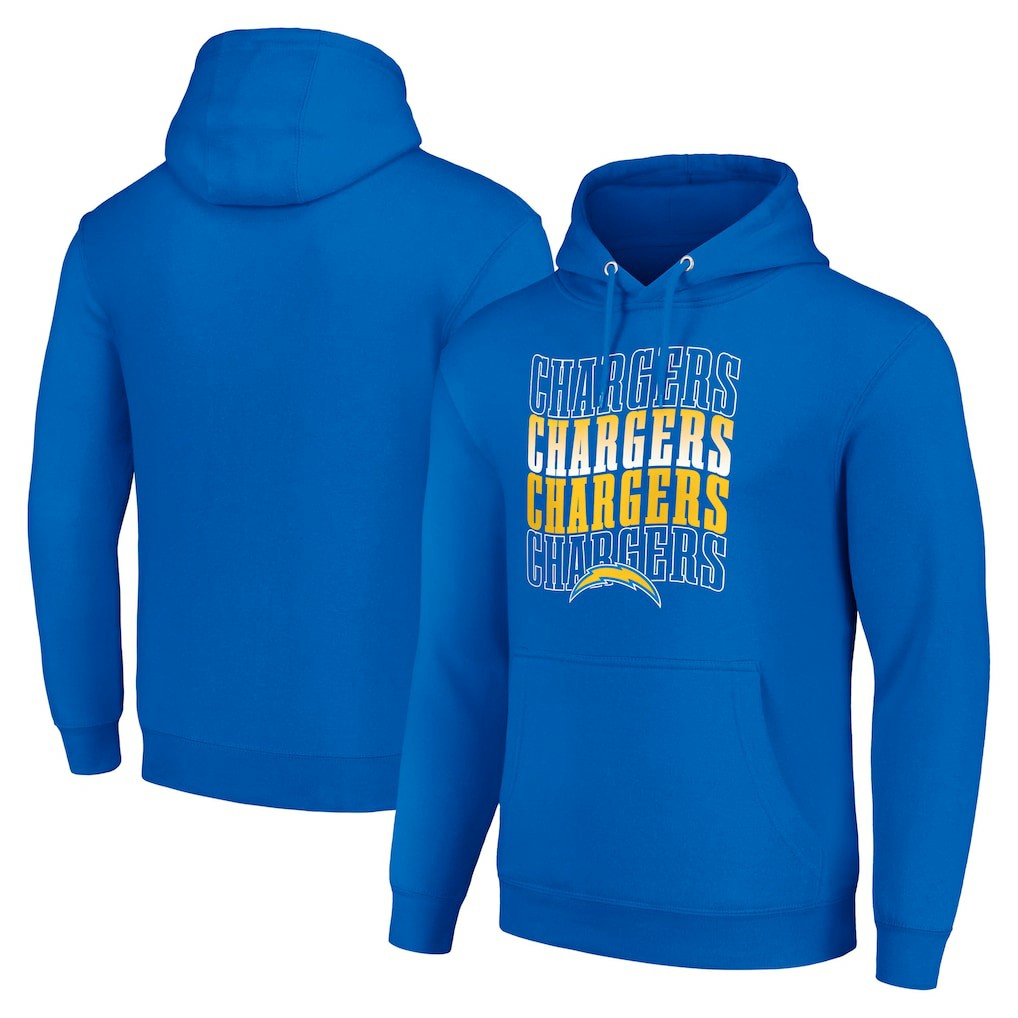 Los Angeles Chargers Starter Four Team Name Logo Fleece Pullover Hoodie - Royal sale