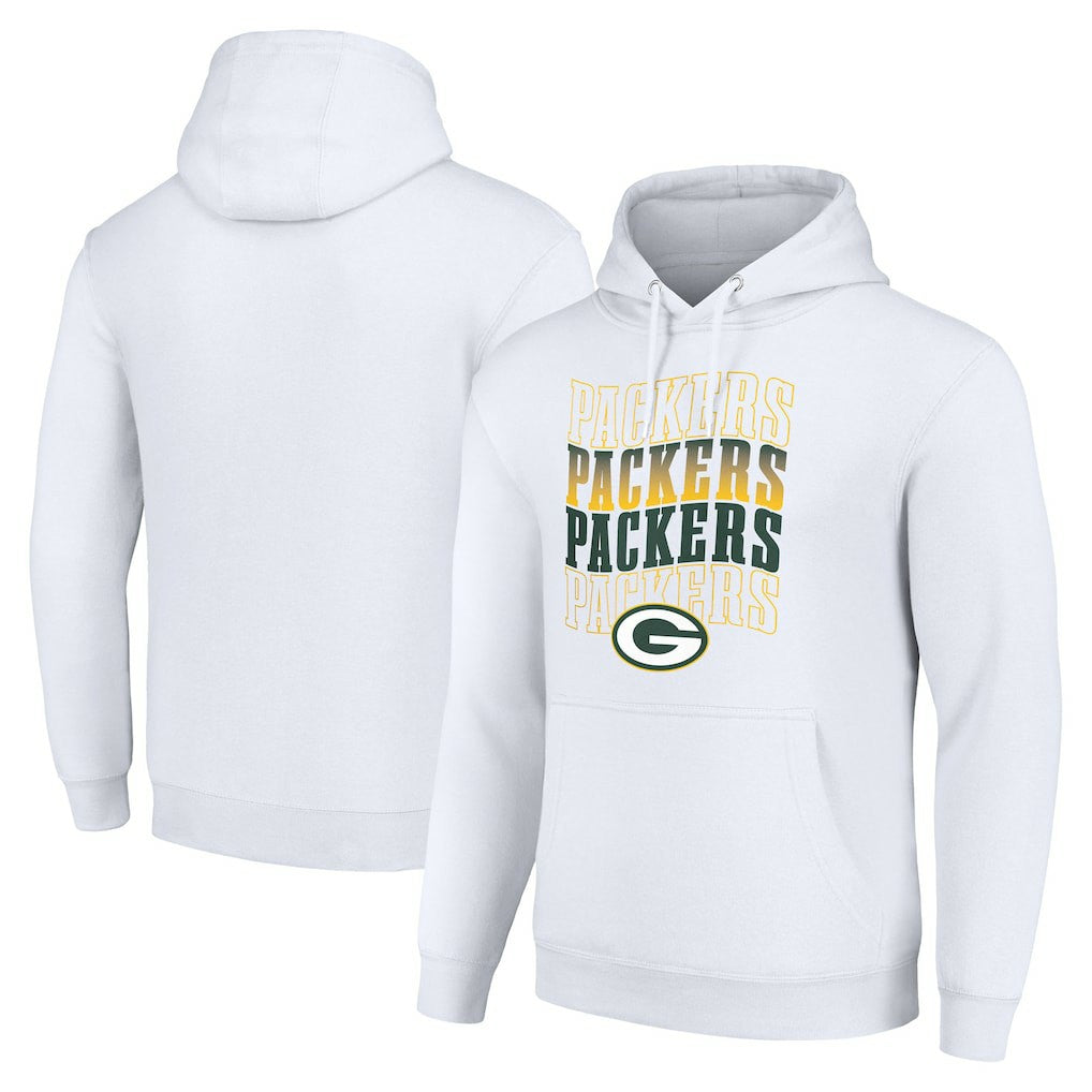 Green Bay Packers Starter Four Team Name Logo Fleece Pullover Hoodie - White discount