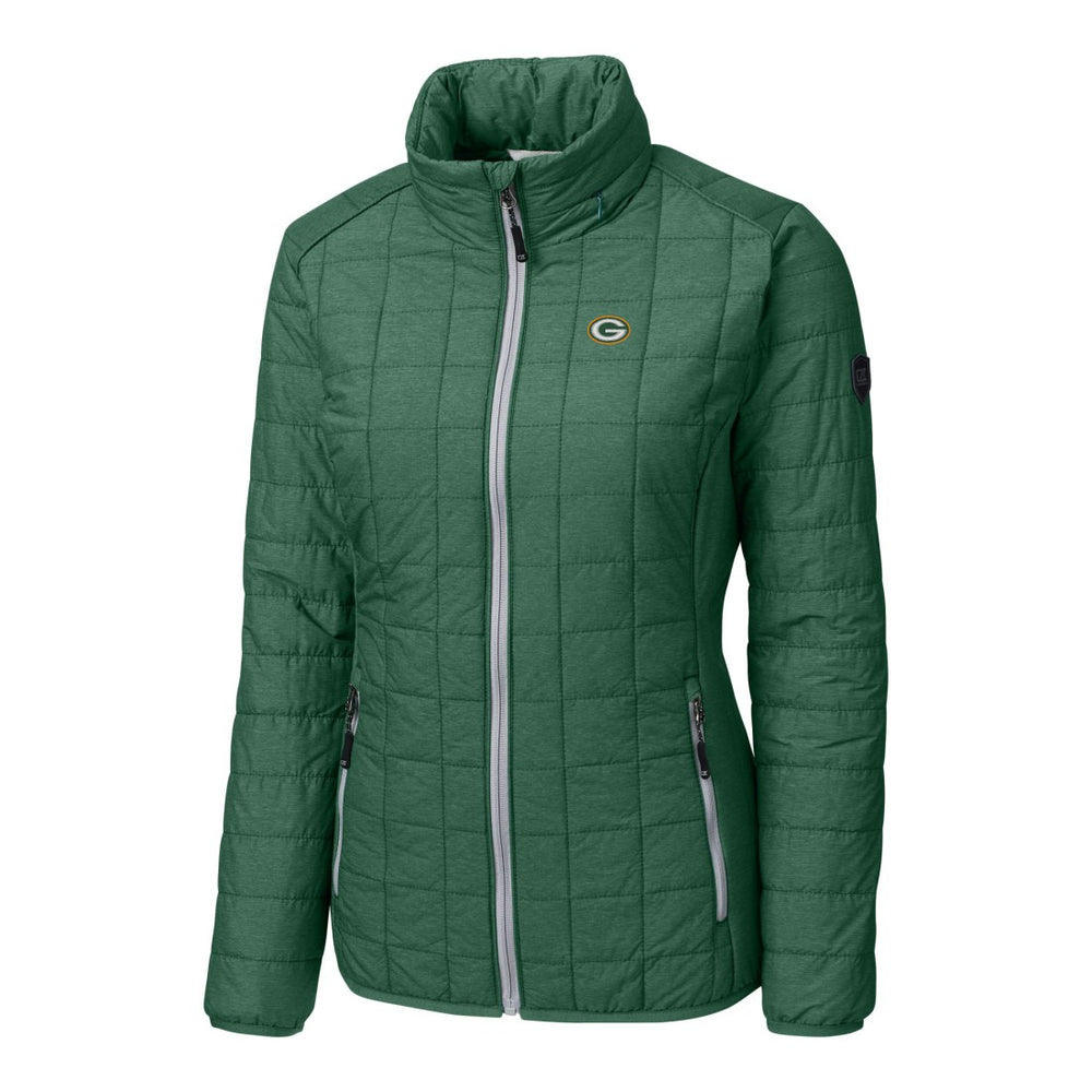 Green Bay Packers Cutter & Buck Women's Rainier PrimaLoft Eco Insulated Full-Zip Puffer Jacket - Green for sale