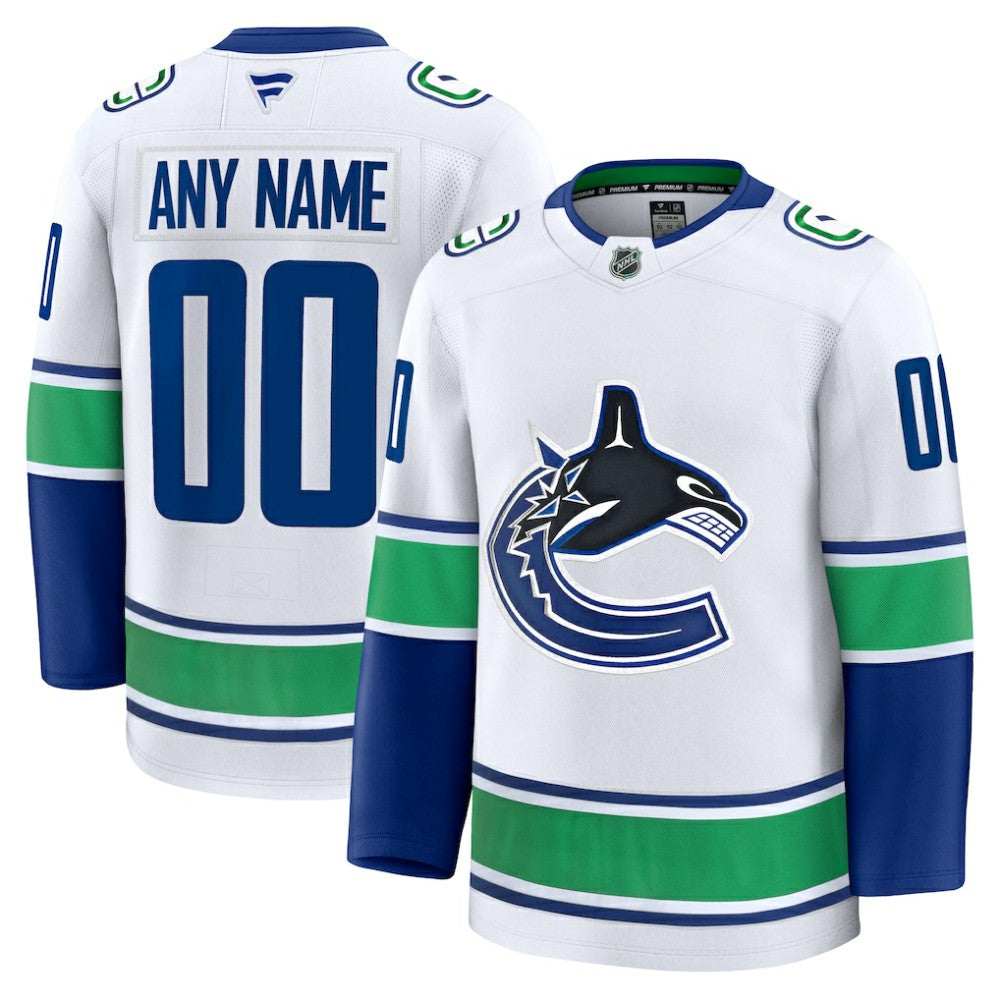 Vancouver Canucks Fanatics Away Premium Custom Jersey - White Jerseys