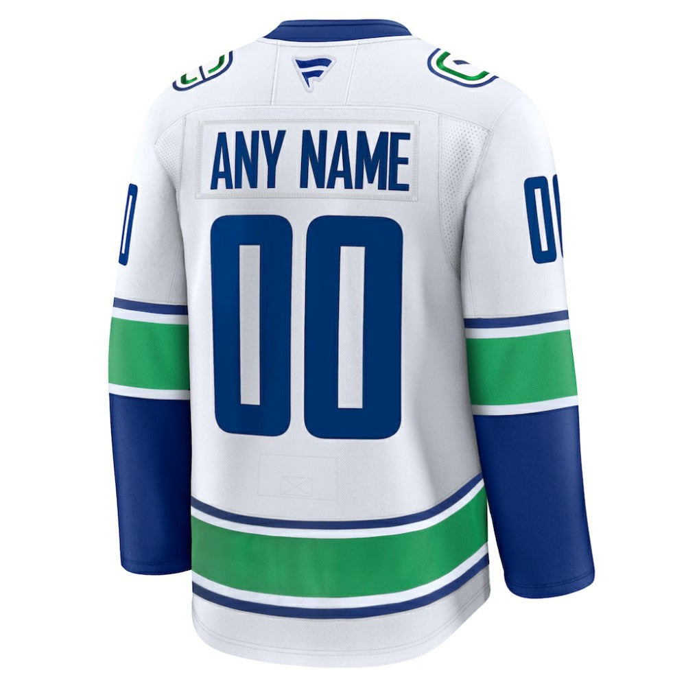 Vancouver Canucks Fanatics Away Premium Custom Jersey - White Jerseys