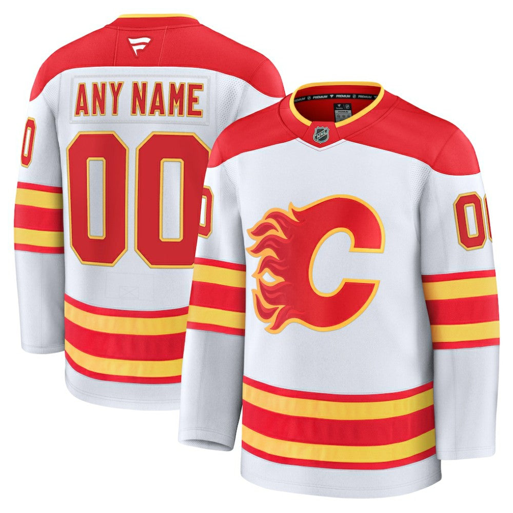 Calgary Flames Fanatics Away Premium Custom Jersey - White Jerseys