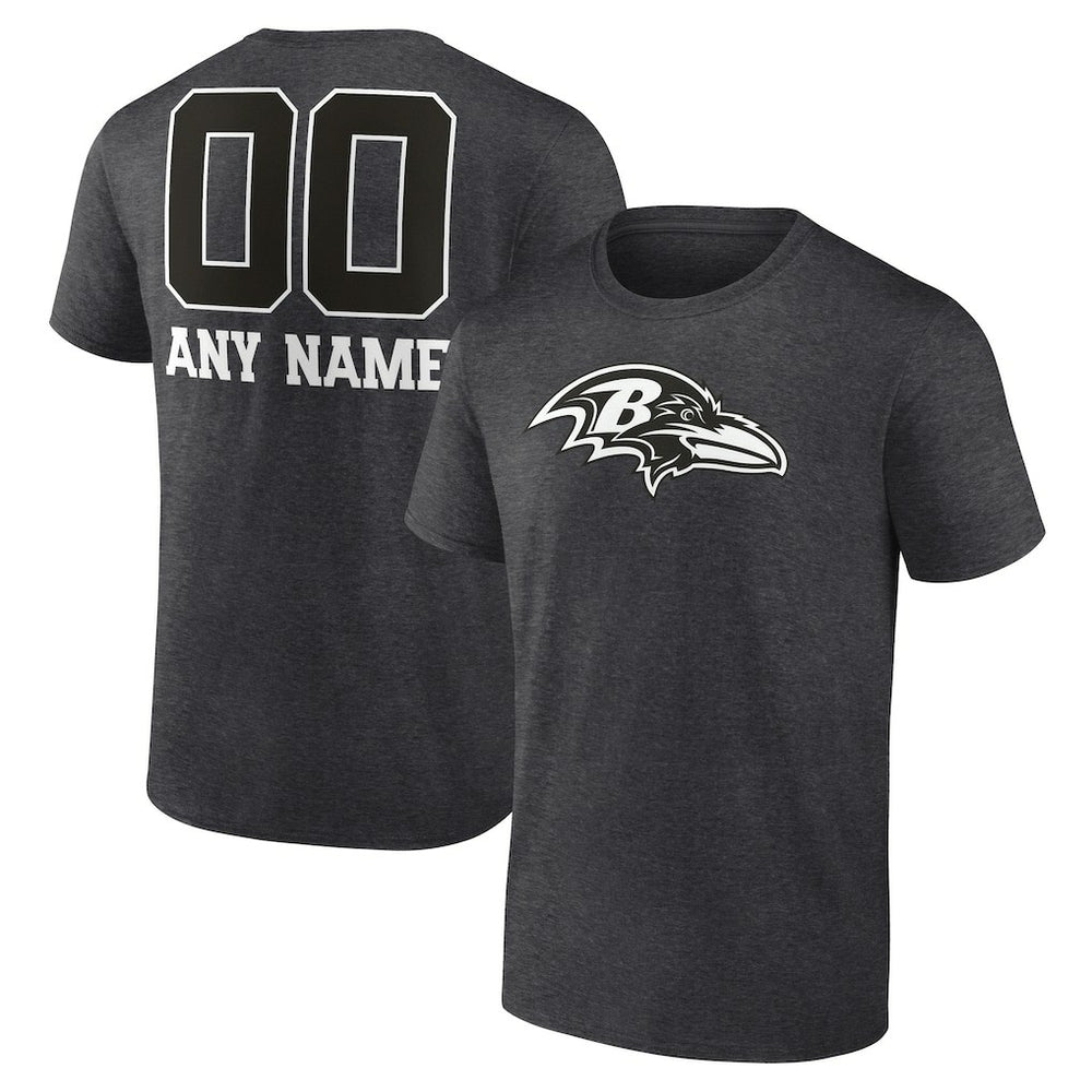 Baltimore Ravens Personalized Name & Number Monochrome T-Shirt - Charcoal on sale