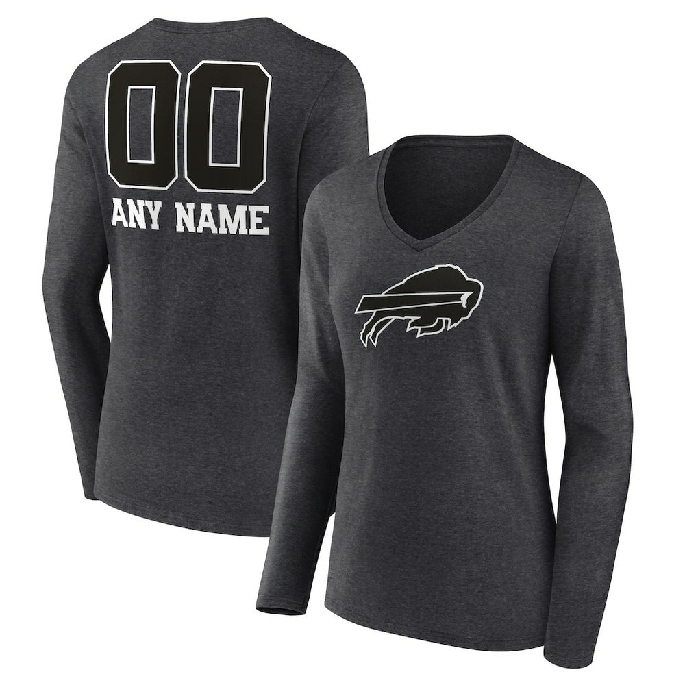 Buffalo Bills Women's Personalized Name & Number Monochrome V-neck T-Shirt - Charcoal cheap