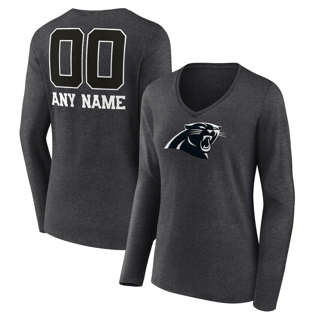 Carolina Panthers Women's Personalized Name & Number Monochrome V-neck T-Shirt - Charcoal sale