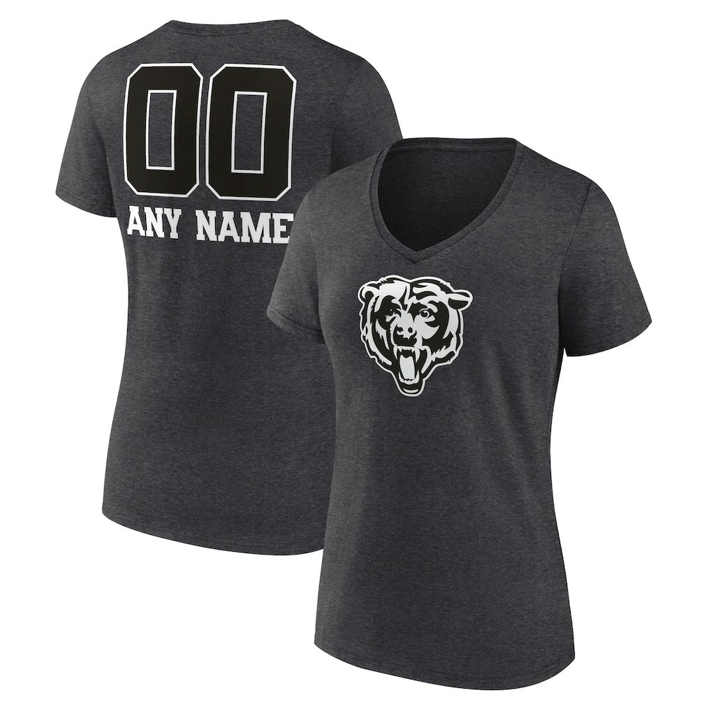 Chicago Bears Women's Personalized Name & Number Monochrome V-Neck Long Sleeve T-Shirt - Charcoal for sale