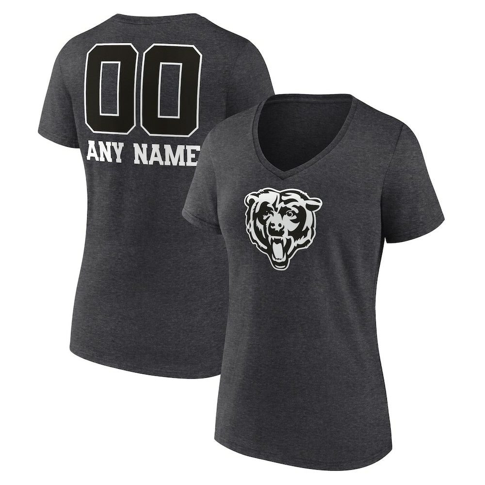 Chicago Bears Women's Personalized Name & Number Monochrome V-Neck Long Sleeve T-Shirt - Charcoal for sale