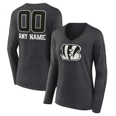 Cincinnati Bengals Women's Personalized Name & Number Monochrome V-neck T-Shirt - Charcoal for sale
