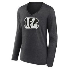 Cincinnati Bengals Women's Personalized Name & Number Monochrome V-neck T-Shirt - Charcoal for sale