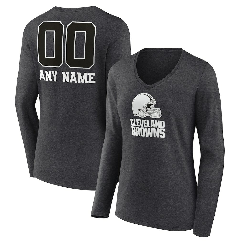 Cleveland Browns Women's Personalized Name & Number Monochrome V-neck T-Shirt - Charcoal sale
