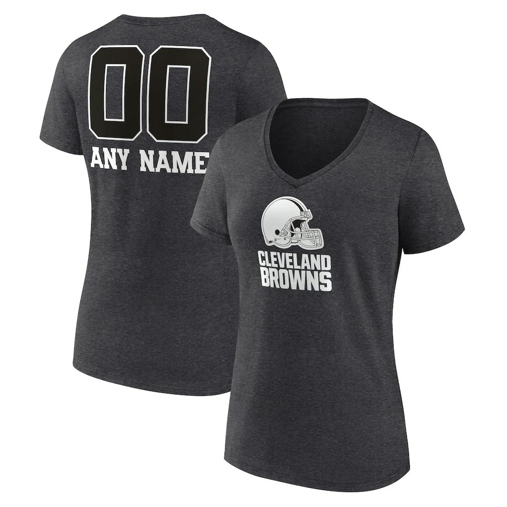Cleveland Browns Women's Personalized Name & Number Monochrome V-Neck Long Sleeve T-Shirt - Charcoal discount