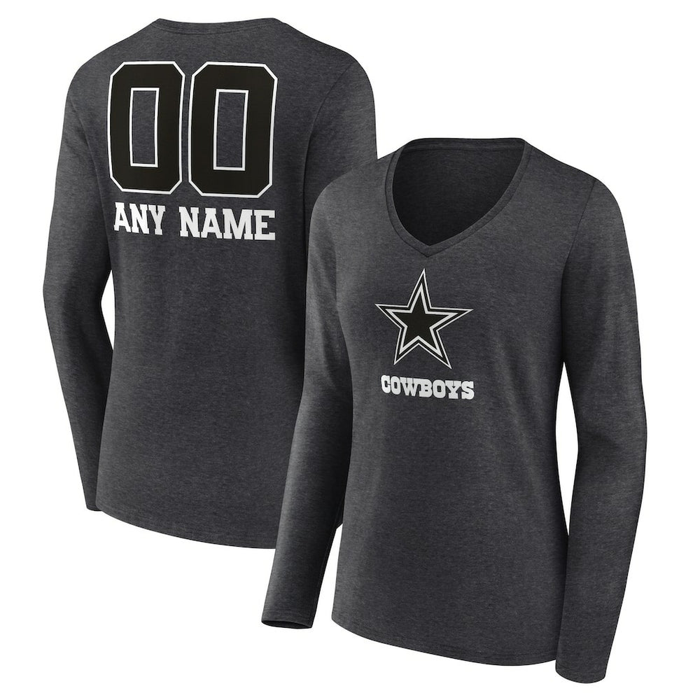 Dallas Cowboys Women's Personalized Name & Number Monochrome V-neck T-Shirt - Charcoal discount