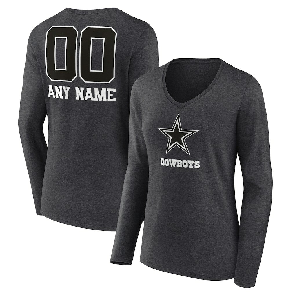 Dallas Cowboys Women's Personalized Name & Number Monochrome V-neck T-Shirt - Charcoal discount