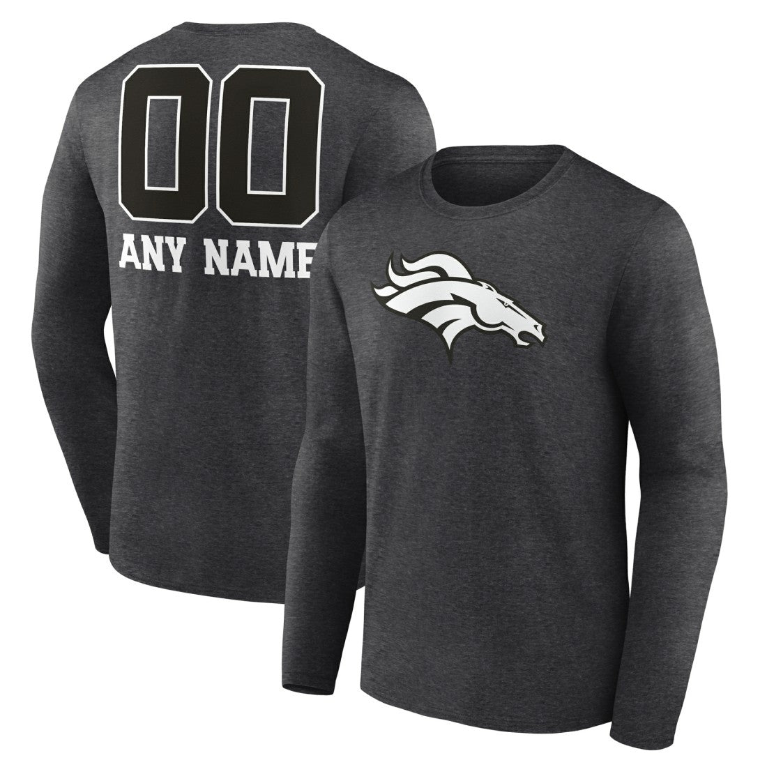 Denver Broncos Personalized Name & Number Monochrome Long Sleeve T-Shirt - Charcoal cheap