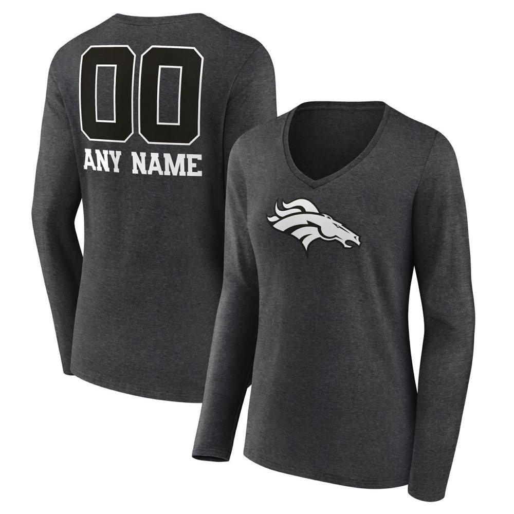 Denver Broncos Women's Personalized Name & Number Monochrome V-neck T-Shirt - Charcoal discount