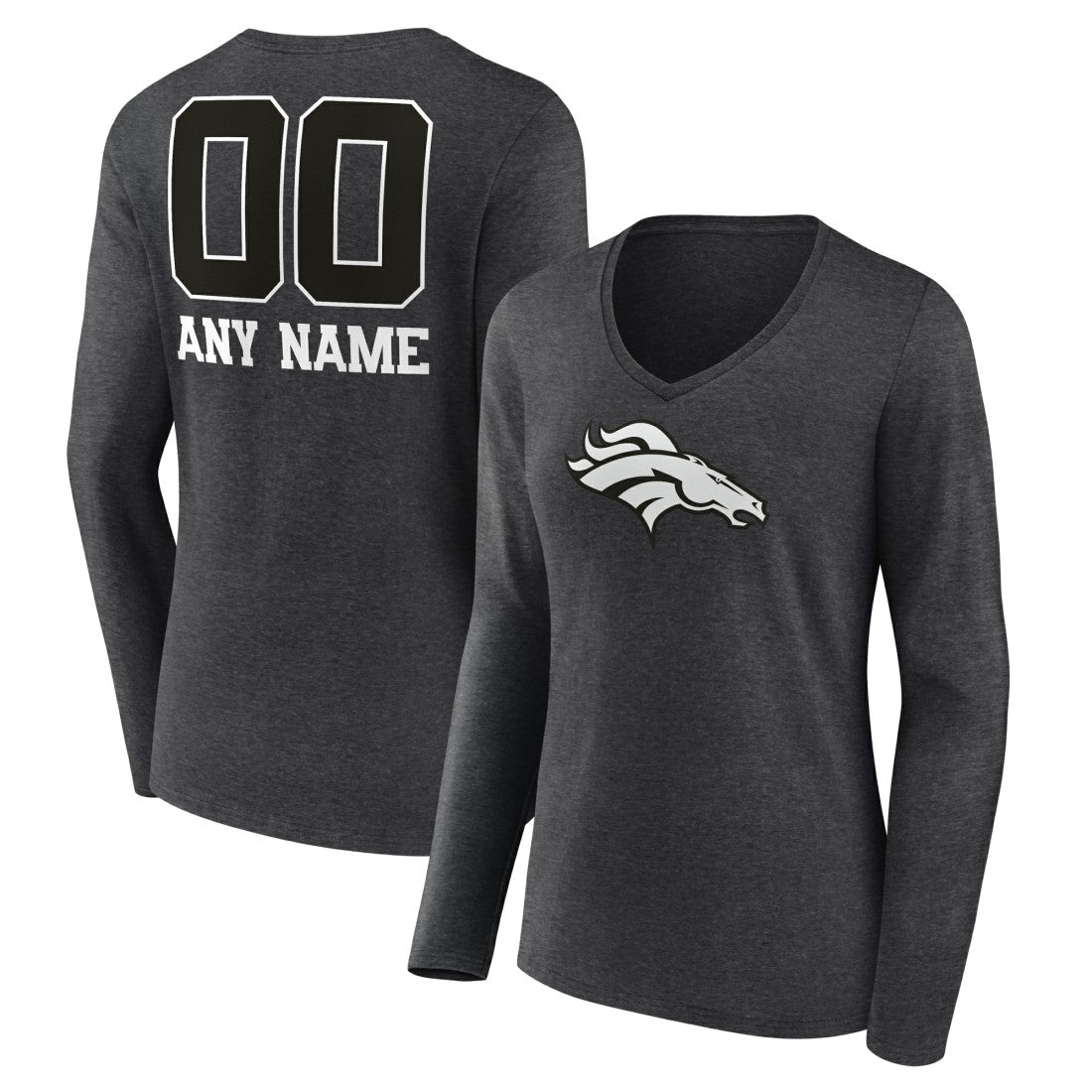 Denver Broncos Women's Personalized Name & Number Monochrome V-neck T-Shirt - Charcoal discount