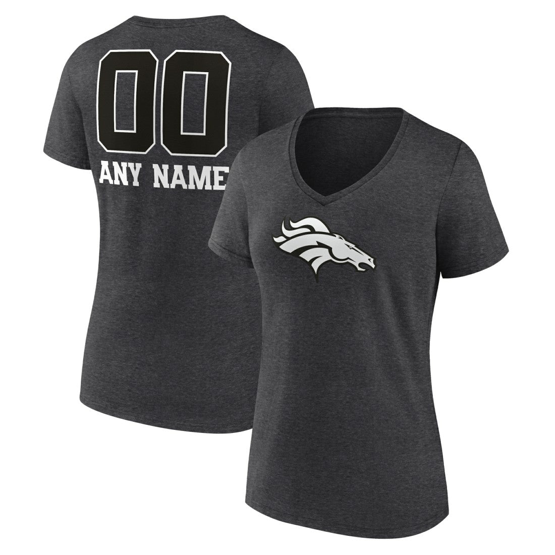 Denver Broncos Women's Personalized Name & Number Monochrome V-Neck Long Sleeve T-Shirt - Charcoal online