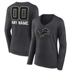 Detroit Lions Women's Personalized Name & Number Monochrome V-neck T-Shirt - Charcoal on sale