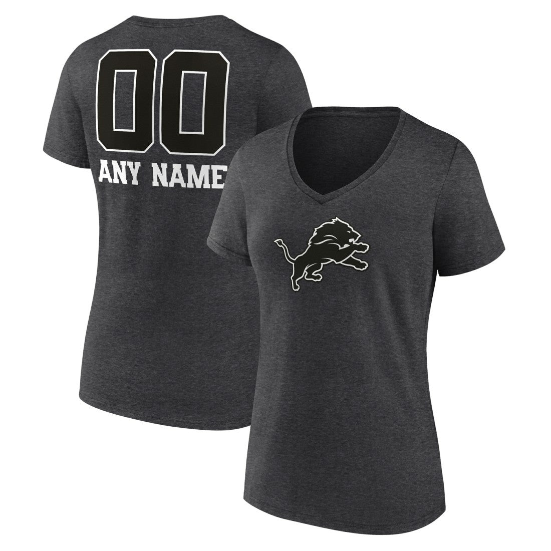 Detroit Lions Women's Personalized Name & Number Monochrome V-Neck Long Sleeve T-Shirt - Charcoal cheap