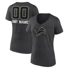 Detroit Lions Women's Personalized Name & Number Monochrome V-Neck Long Sleeve T-Shirt - Charcoal cheap