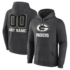Green Bay Packers Personalized Name & Number Monochrome Pullover Hoodie - Charcoal discount