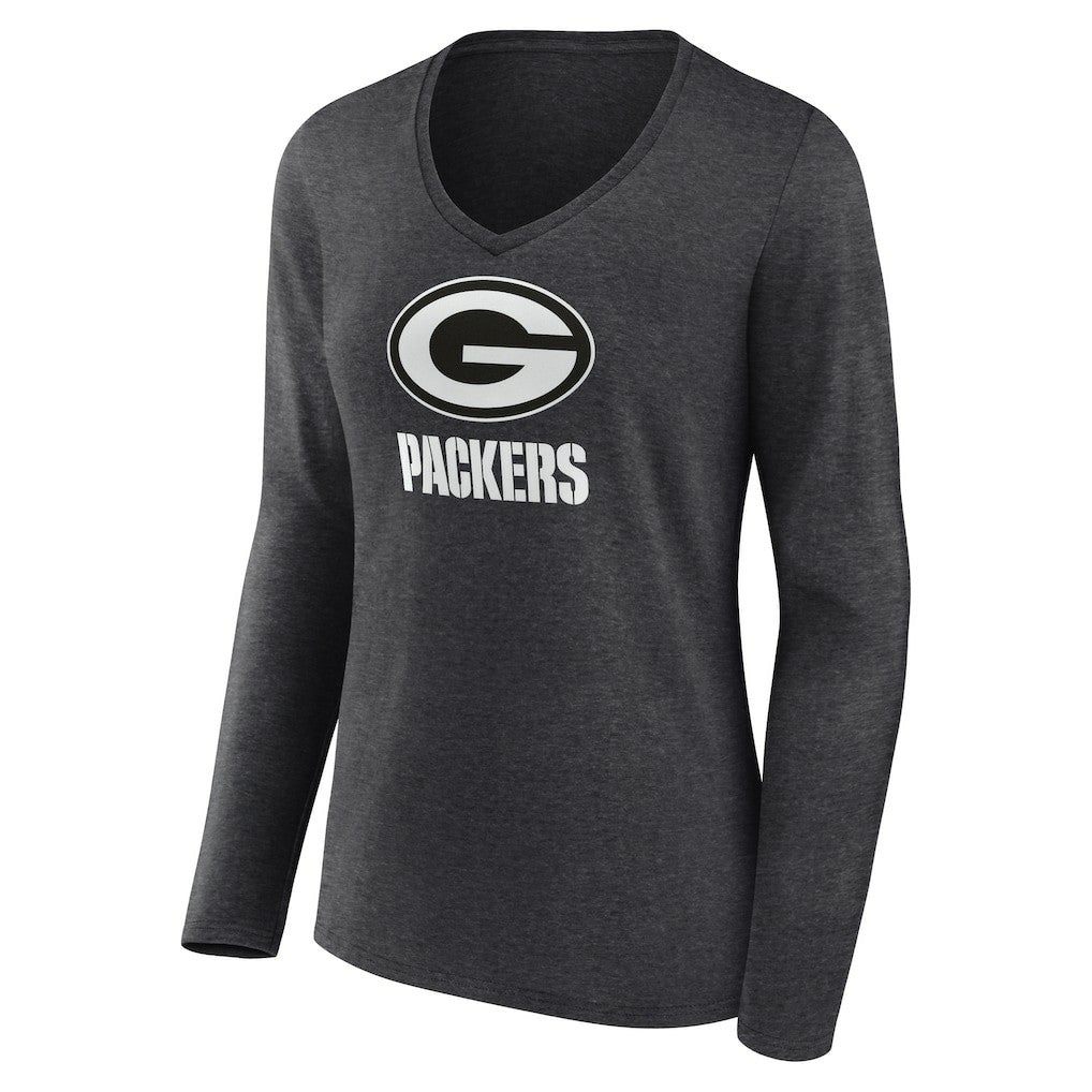 Green Bay Packers Women's Personalized Name & Number Monochrome V-neck T-Shirt - Charcoal for sale