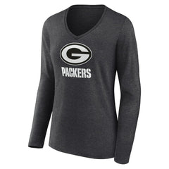 Green Bay Packers Women's Personalized Name & Number Monochrome V-neck T-Shirt - Charcoal for sale