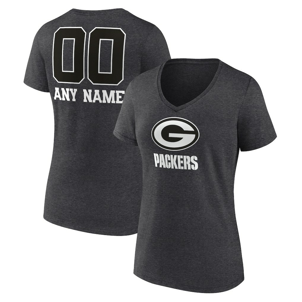 Green Bay Packers Women's Personalized Name & Number Monochrome V-Neck Long Sleeve T-Shirt - Charcoal online