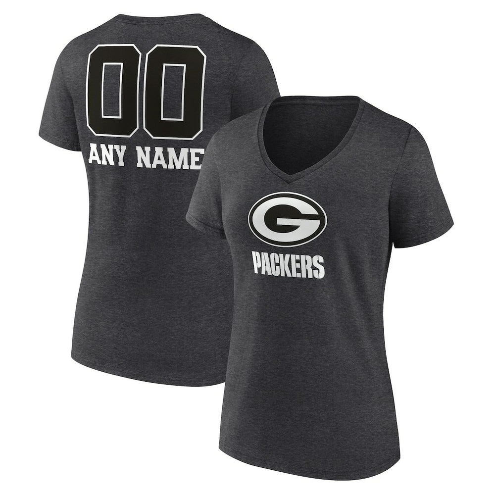 Green Bay Packers Women's Personalized Name & Number Monochrome V-Neck Long Sleeve T-Shirt - Charcoal online