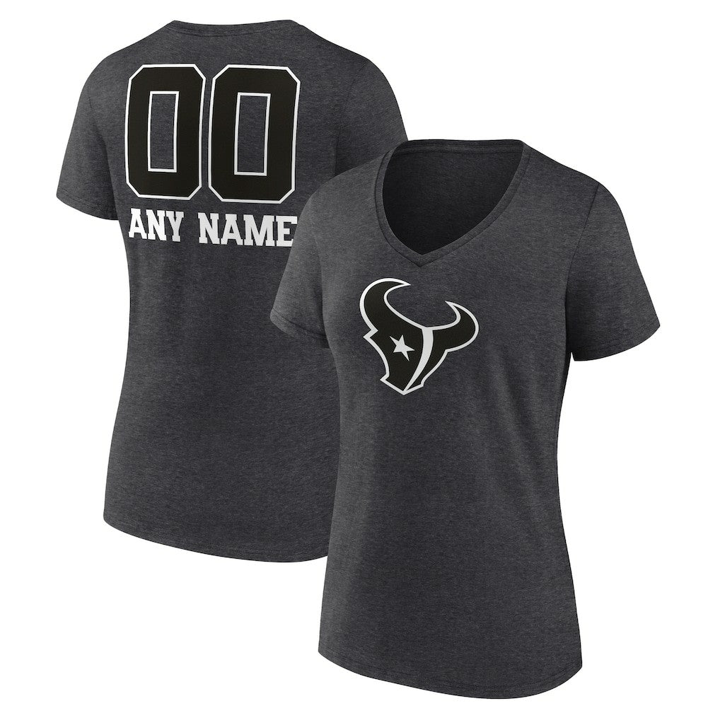 Houston Texans Women's Personalized Name & Number Monochrome V-Neck Long Sleeve T-Shirt - Charcoal on sale