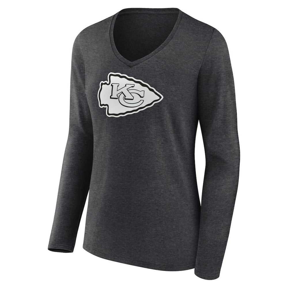 Kansas City Chiefs Women's Personalized Name & Number Monochrome V-neck T-Shirt - Charcoal for sale