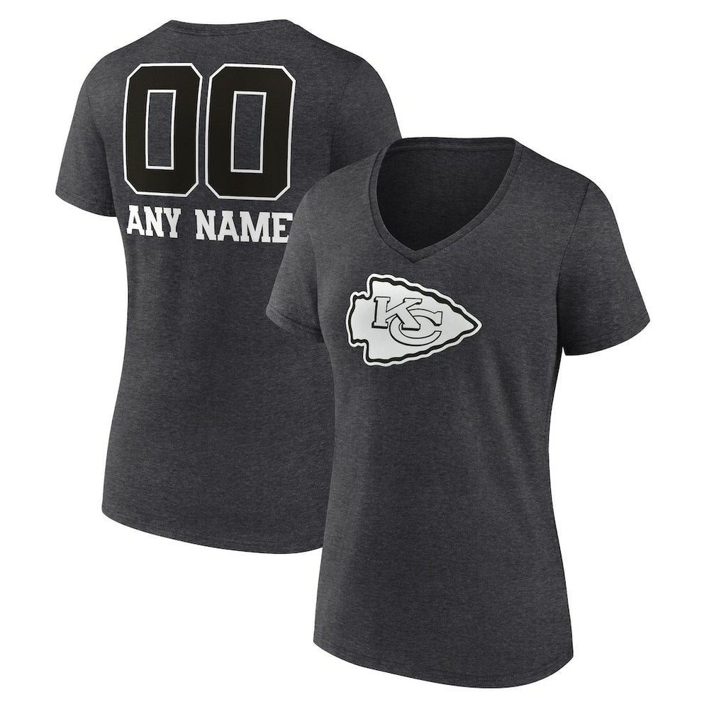 Kansas City Chiefs Women's Personalized Name & Number Monochrome V-Neck Long Sleeve T-Shirt - Charcoal for sale