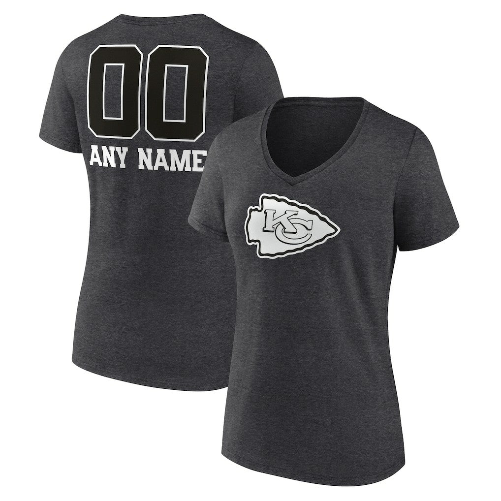Kansas City Chiefs Women's Personalized Name & Number Monochrome V-Neck Long Sleeve T-Shirt - Charcoal for sale