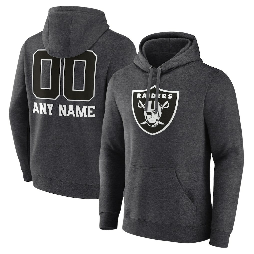 Las Vegas Raiders Personalized Name & Number Monochrome Pullover Hoodie - Charcoal for sale