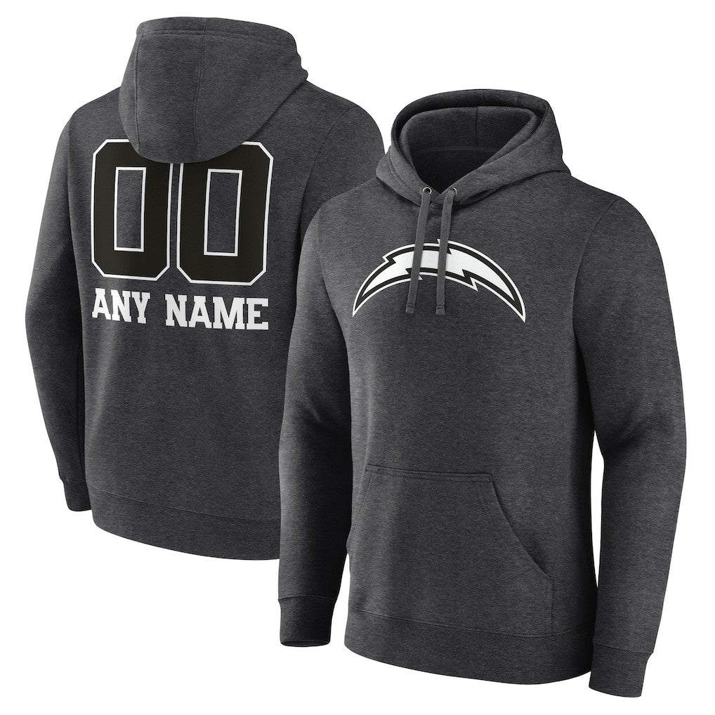 Los Angeles Chargers Personalized Name & Number Monochrome Pullover Hoodie - Charcoal discount