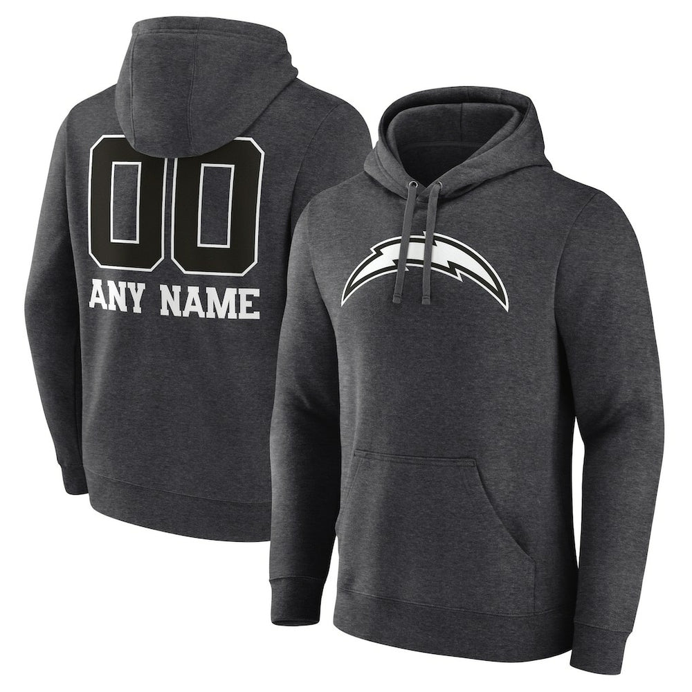 Los Angeles Chargers Personalized Name & Number Monochrome Pullover Hoodie - Charcoal discount