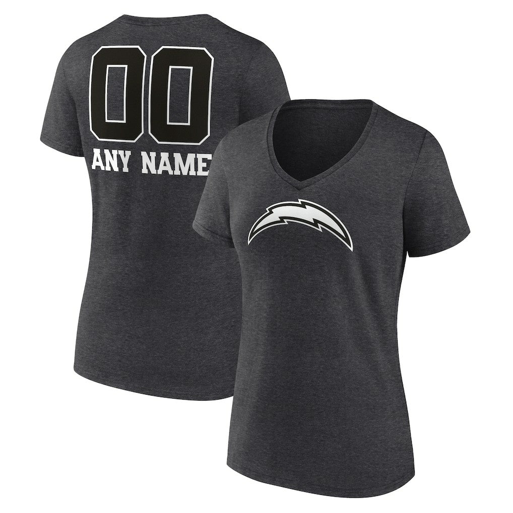 Los Angeles Chargers Women's Personalized Name & Number Monochrome V-Neck Long Sleeve T-Shirt - Charcoal on sale