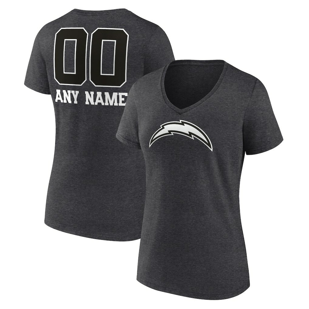 Los Angeles Chargers Women's Personalized Name & Number Monochrome V-Neck Long Sleeve T-Shirt - Charcoal on sale