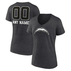 Los Angeles Chargers Women's Personalized Name & Number Monochrome V-Neck Long Sleeve T-Shirt - Charcoal on sale