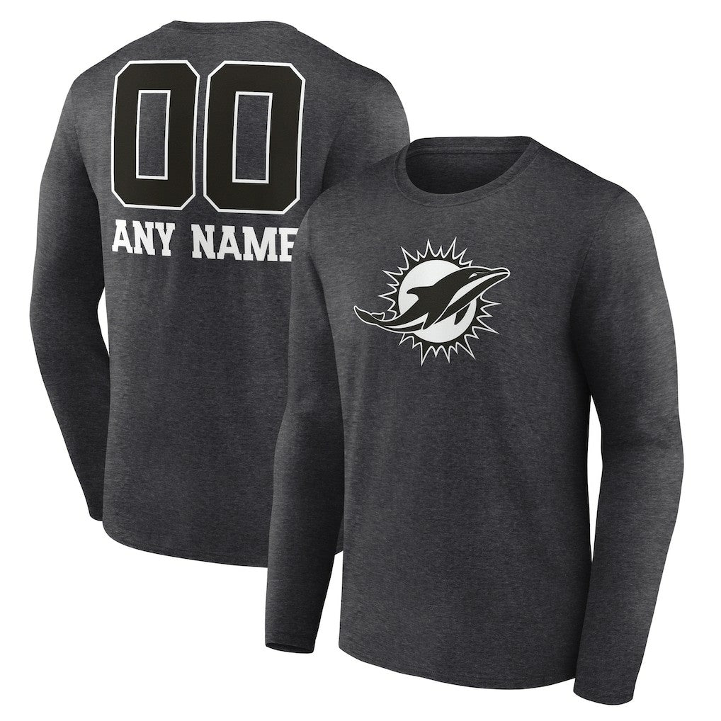 Miami Dolphins Personalized Name & Number Monochrome Long Sleeve T-Shirt - Charcoal online